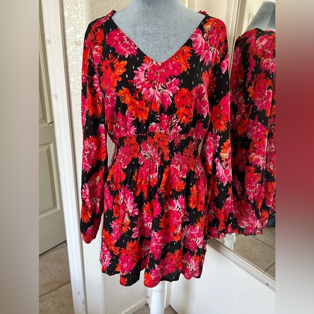 Rose & Olive Floral Long Sleeve Dress - Red and Pink